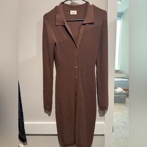 Aritzia cove sweater button up polo midi dress